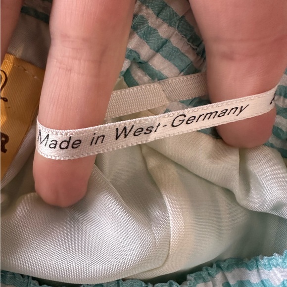 Vintage Teal White Stripe Skirt Elastic Waist Full Lined Midi Cottagecore - Picture 5 of 9